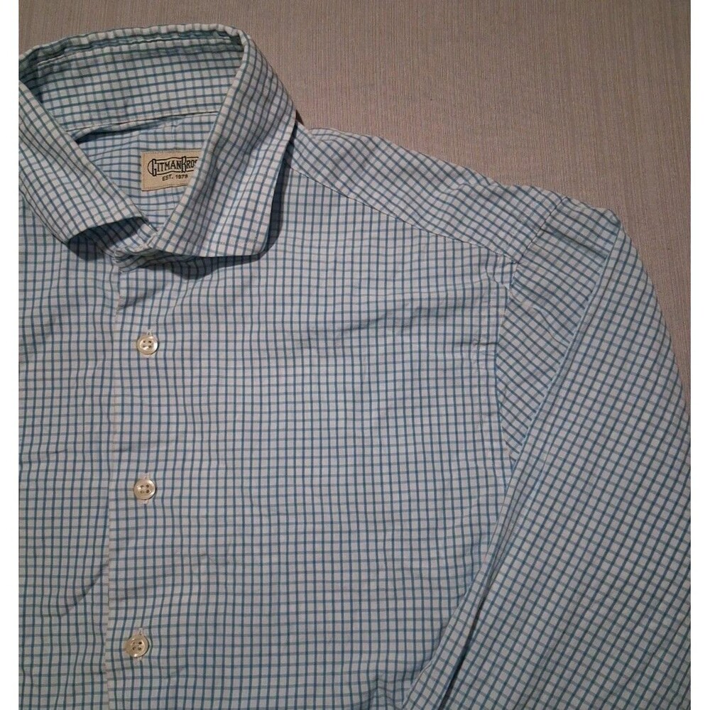 Gitman Bros Shirt Mens Large Blue Check Plaid Button Down Long Sleeve Dress USA